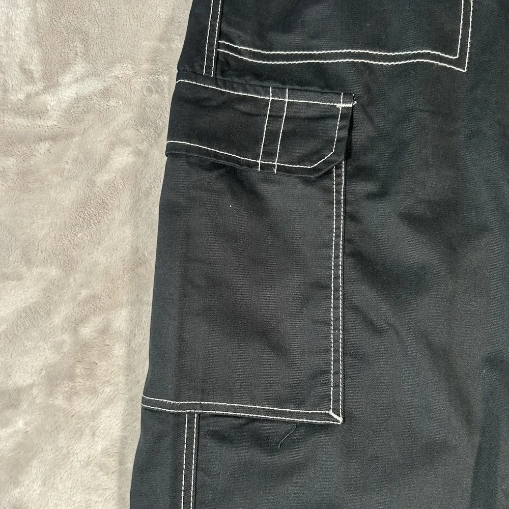True Religion Bobby Baggy Cargo Pants Mens 38x32 Black Contrast Stitch Y2K VTG